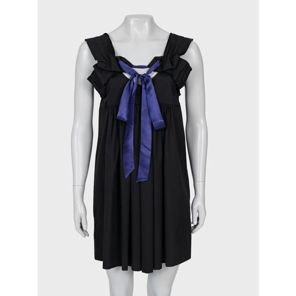 Miu Miu Chic Black Dress with Playful Purple Bow - Size 40/S